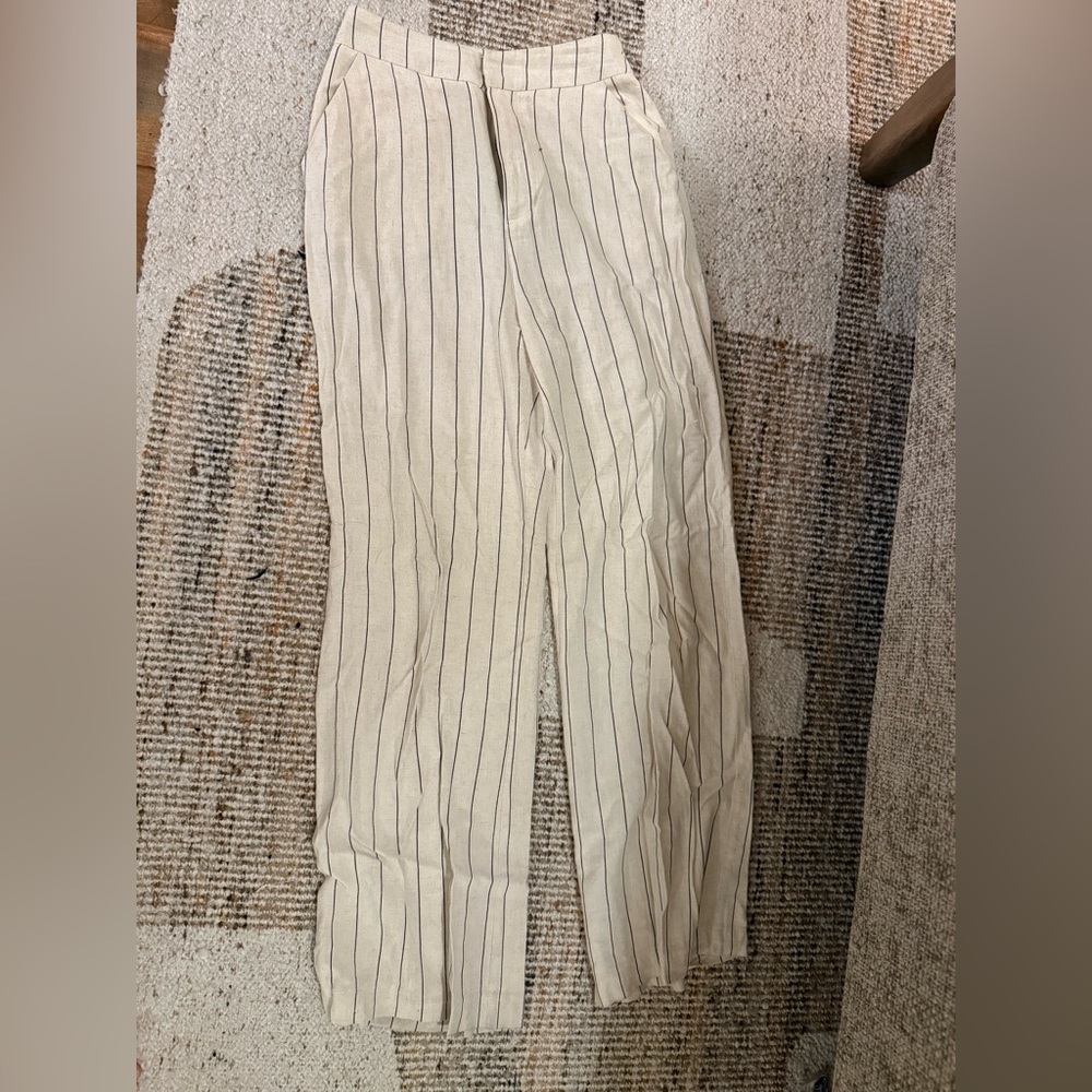 Avec Les Filles Beige Striped Dress Pants